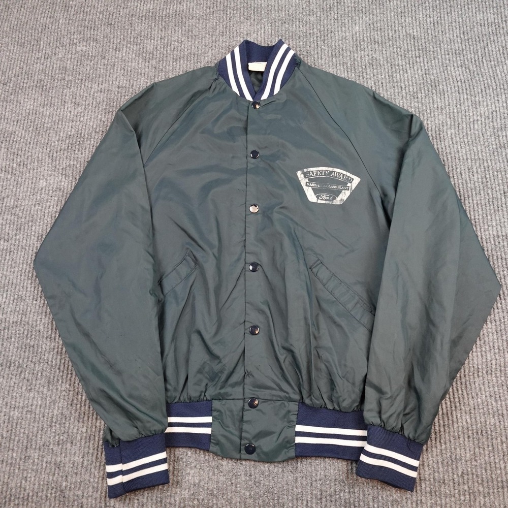 Vintage Ford Mechanic Jacket Mens Medium Blue Satin Safety Award